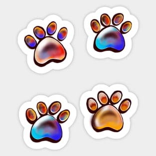 Cute Paw print pattern, psychedelic trippy colours colors Sticker
